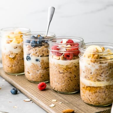 A jar of oats soaking overnight as a breakfast dish