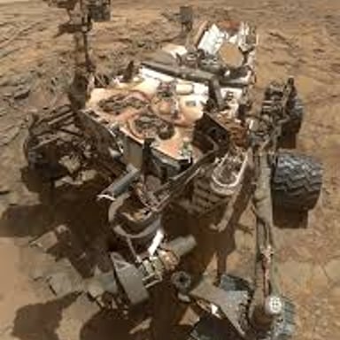 A NASA Mars rover photographed on the surface of Mars.