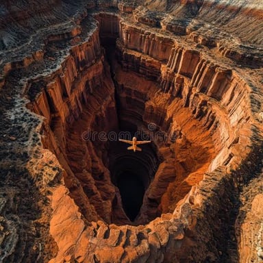 A steep, deep chasm drops away between rocky cliffs.