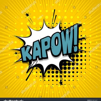 Bold comic-style lettering spelling KAPOW to suggest a punch impact.