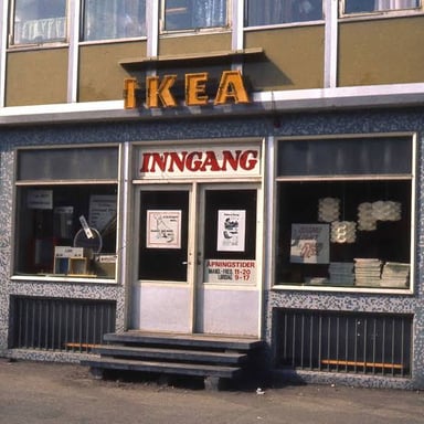 The exterior of a blue-and-yellow IKEA furniture store.