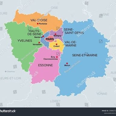 Map showing Paris within the Île-de-France region of France