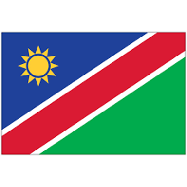 Namibia’s flag, with a golden sun in the upper hoist-side corner and a diagonal red band.
