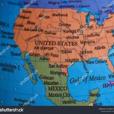 A map showing the United States north of Mexico and their shared border.