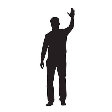 A person waving goodbye while departing.