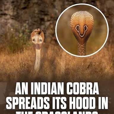 A cobra raises and spreads the hood behind its head.