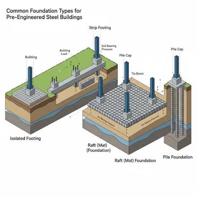 A building resting on its foundation.