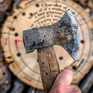 The wooden handle of an axe.