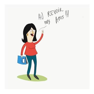 The French phrase “Au revoir, mes amis,” meaning “Goodbye, my friends.”