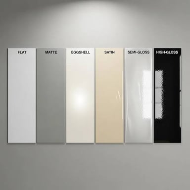Paint samples showing a satin finish with a soft sheen beside a glossier finish.