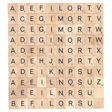 Four letter tiles spelling FIVE, with their point values adding to ten.