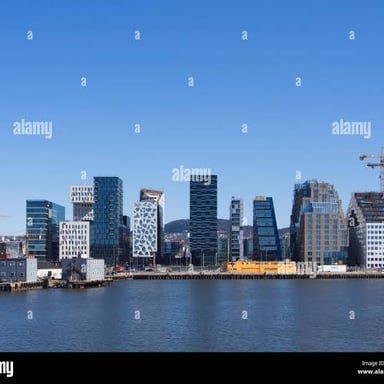 City buildings in Oslo, Norway, viewed across the central business district.