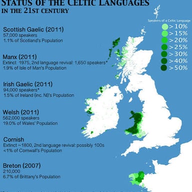 Map highlighting regions where Celtic languages, including Gaelic, are spoken