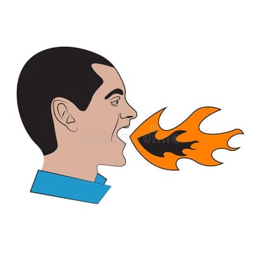 A playful illustration of an angry person breathing fire.