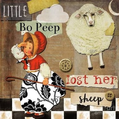 Illustration of Little Bo Peep with sheep.