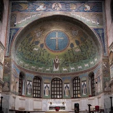 A church interior showing an apse behind an altar.