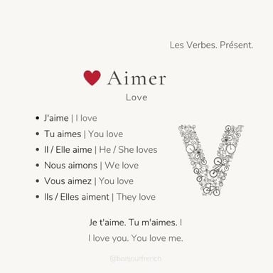 A French example using j’aime, meaning “I love” or “I like.”