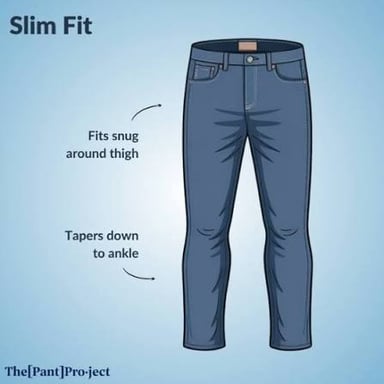 A pair of slim-fit jeans showing their relatively close leg cut