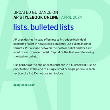 A document displaying a bulleted list with individual items