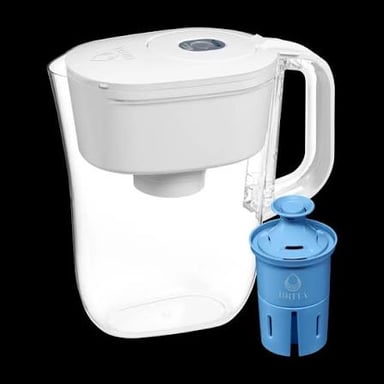A water-filter pitcher made by Brita, with a replaceable filter cartridge.