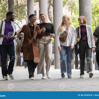 A group of companions walking together as an entourage.