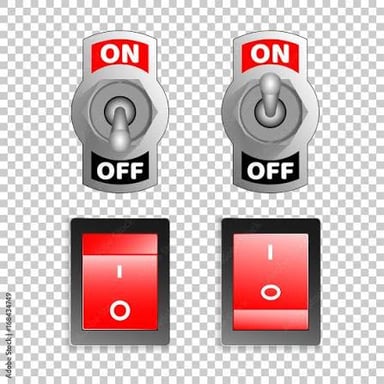 A switch labeled with its on and off positions.
