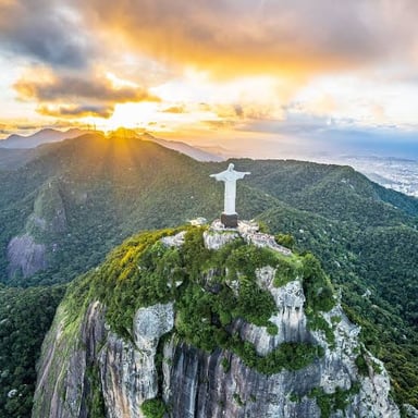 Christ the Redeemer statue in Rio de Janeiro, showing its pale tiled exterior.