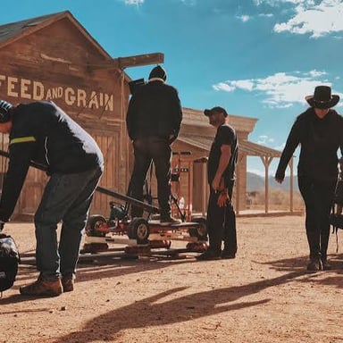 An actor performing on a film set.