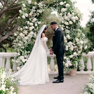 A wedding altar prepared for a couple’s marriage ceremony.