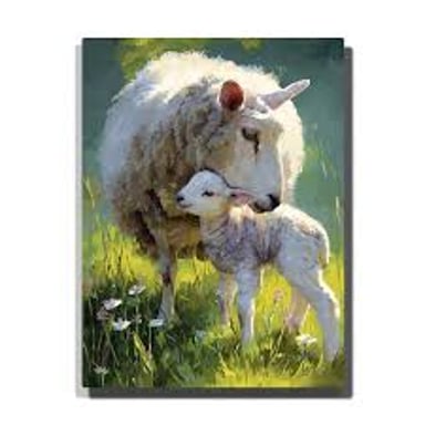 A ewe, an adult female sheep, standing with a lamb.