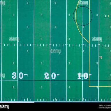 Yard-line markings on an American football field.