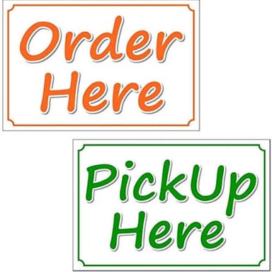 A shop sign advertising an in-store pickup offer
