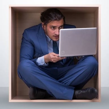 A person moving cautiously and slowly through a narrow space