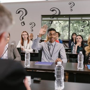 A person asking another person a question.