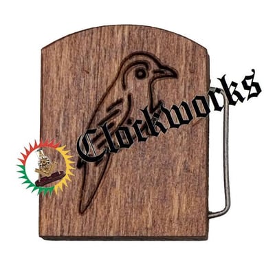 A traditional cuckoo clock with its small bird door open.