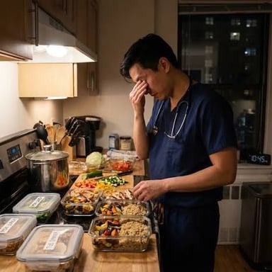A person quickly preparing food, illustrating the phrase “whipped up.”