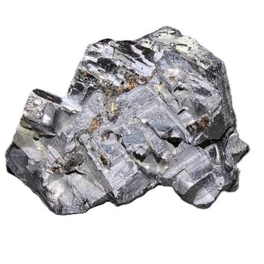 A metallic gray galena mineral specimen, a major ore of lead.