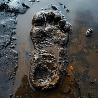 A heavy boot pressing into muddy ground.