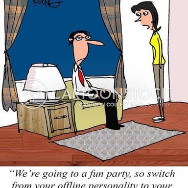 An illustration contrasting an online avatar with a person in the real world.
