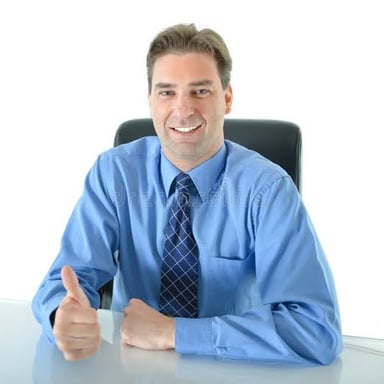 A person gesturing while presenting a product.