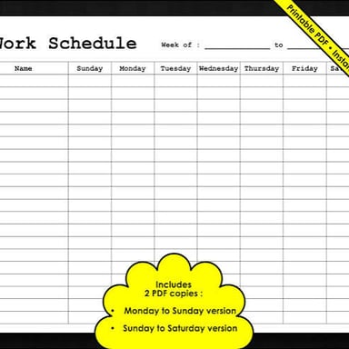 A work schedule showing hours across a week.