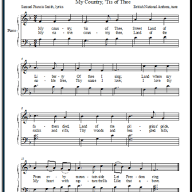 Historic sheet music for “My Country, ’Tis of Thee”