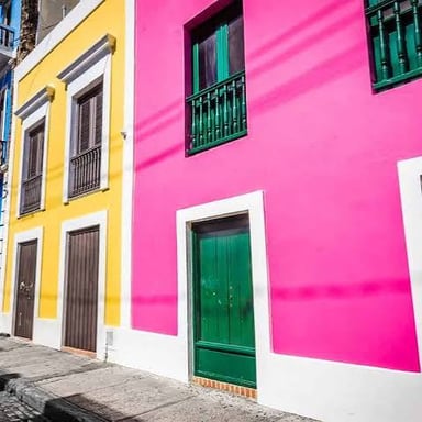 Historic buildings along the waterfront in San Juan, Puerto Rico.