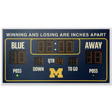 A sports scoreboard showing a close winning score.