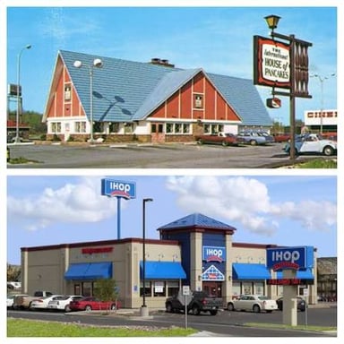 An IHOP restaurant exterior with its recognizable blue roof