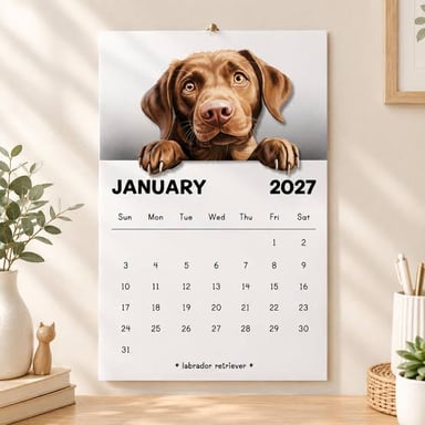 A summer calendar with a dog, illustrating the playful phrase “canine months.”
