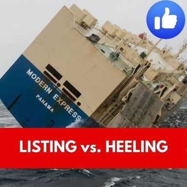A ship is tilted to one side, illustrating the verb “list.”