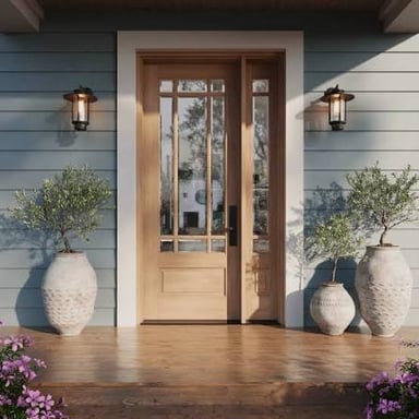 A pair of doors serving as a side entrance to a building.