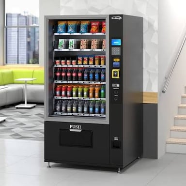 A vending machine stocked with goods for sale