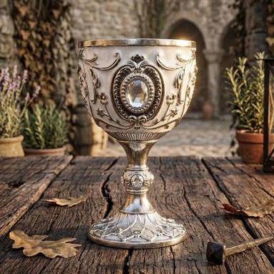 An ornate chalice shaped as a drinking cup.